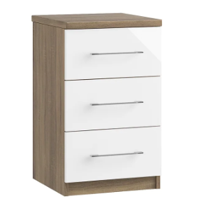 Catania 3 Drawer Bedside - Grey Gloss/Lorenzo Oak/Black Handles