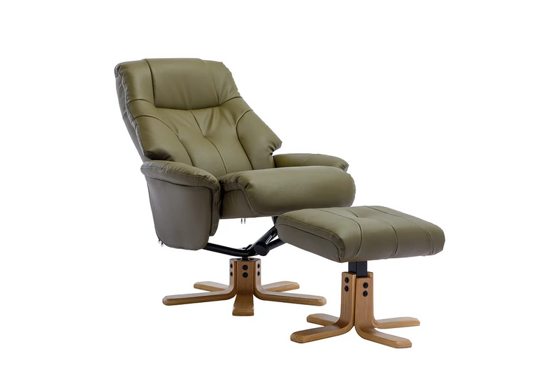 Dubai Swivel Recliner - Olive Green Plush Faux Leather