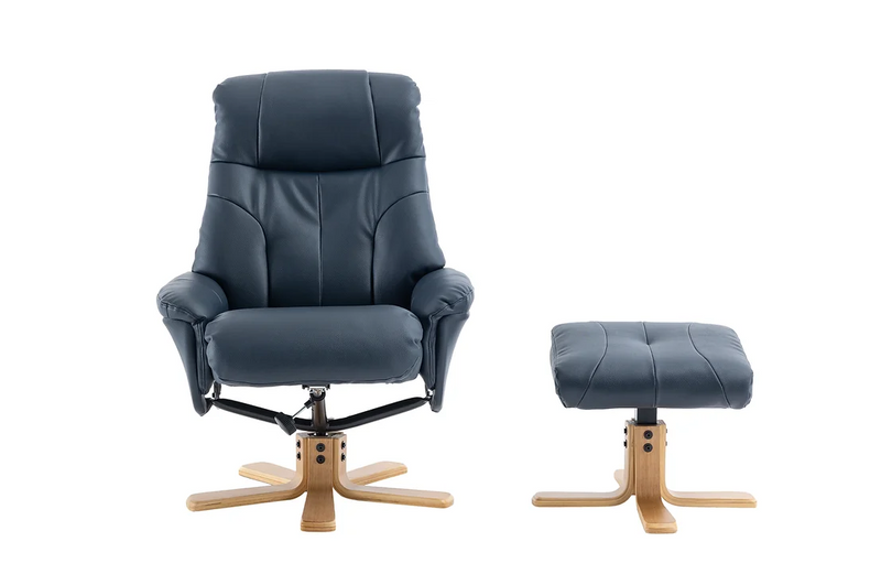 Dubai Swivel Recliner - Navy Plush Leather