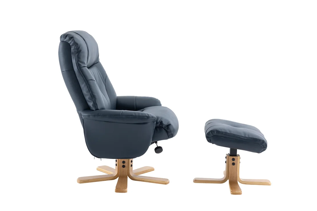 Dubai Swivel Recliner - Navy Plush Leather