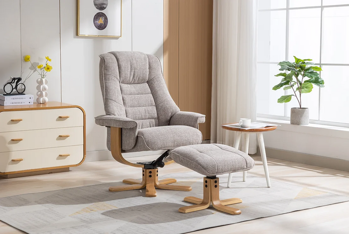 Sardinia Swivel Recliner - Chacha Oat Fabric