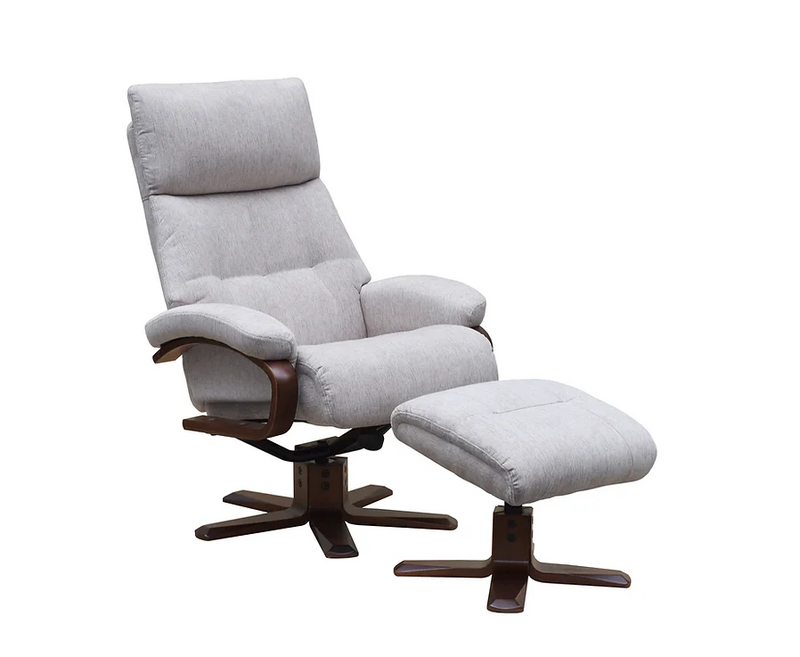 Vienna Swivel Recliner & Footstool - Beige Fabric