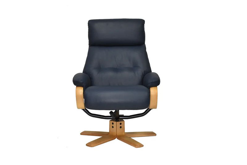 Vienna Swivel Recliner & Footstool - Navy Leather