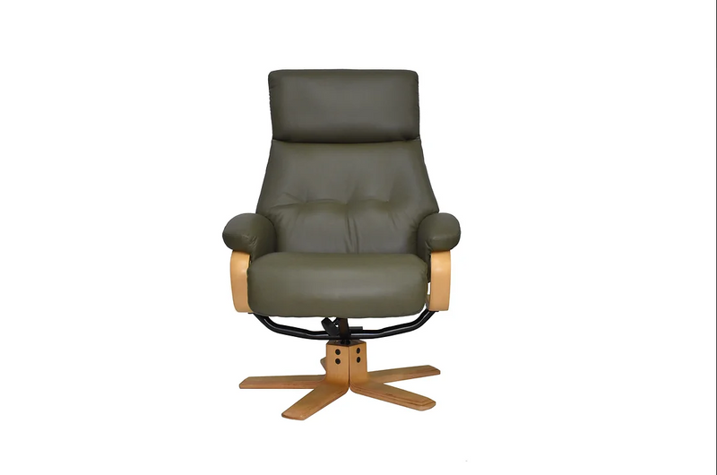 Vienna Swivel Recliner & Footstool - Olive Green Leather