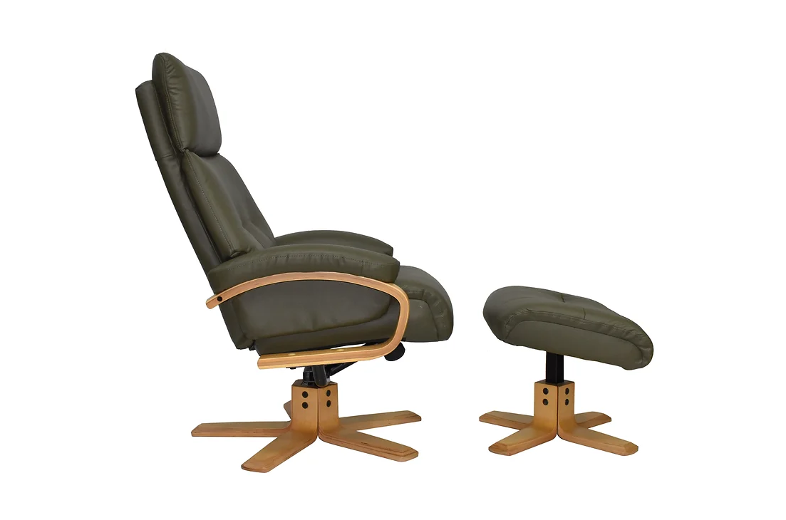 Vienna Swivel Recliner & Footstool - Olive Green Leather