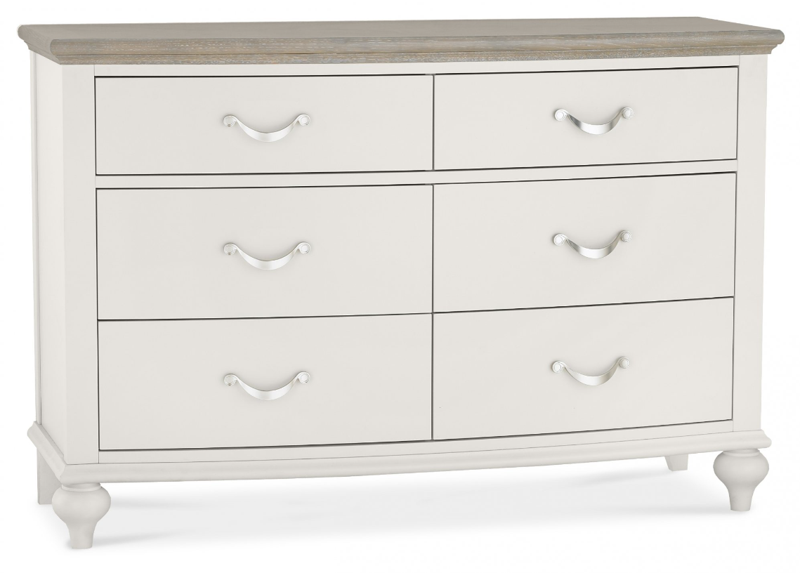 *CLEARANCE* Montreux 6 Drawer Wide Chest - Grey Washed Oak and Soft Grey