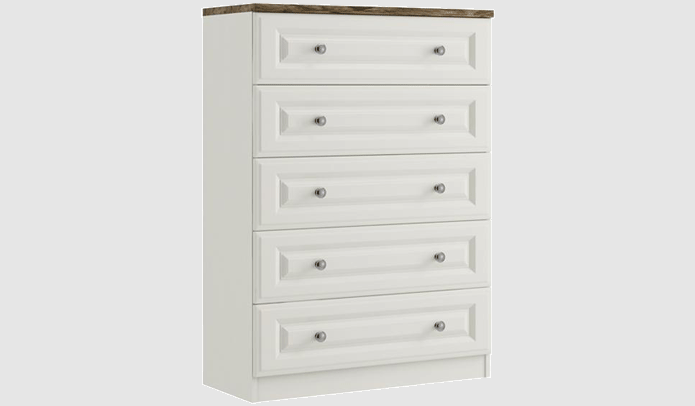 *CLEARANCE* Naples White with Oak Top 5 Drawer Chest