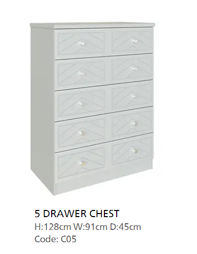 *CLEARANCE* Tivoli Light Grey 5 Drawer Chest