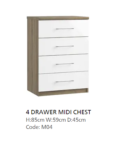 *CLEARANCE* Catania Pearl/Bardolino Oak  4 Drawer Midi Chest