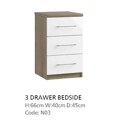*CLEARANCE* Catania Pearl/Bardolino Oak 3 Drawer Bedside