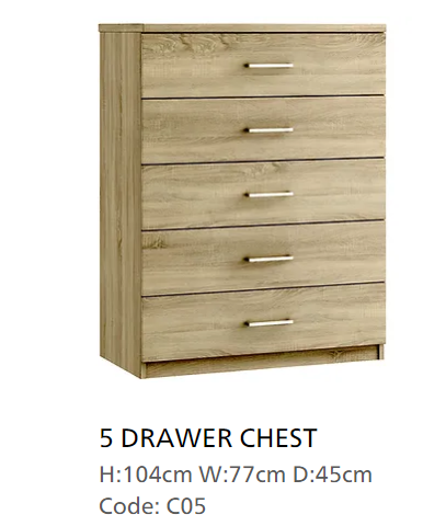 *CLEARANCE* Modena Hickory Oak 5 Drawer Chest