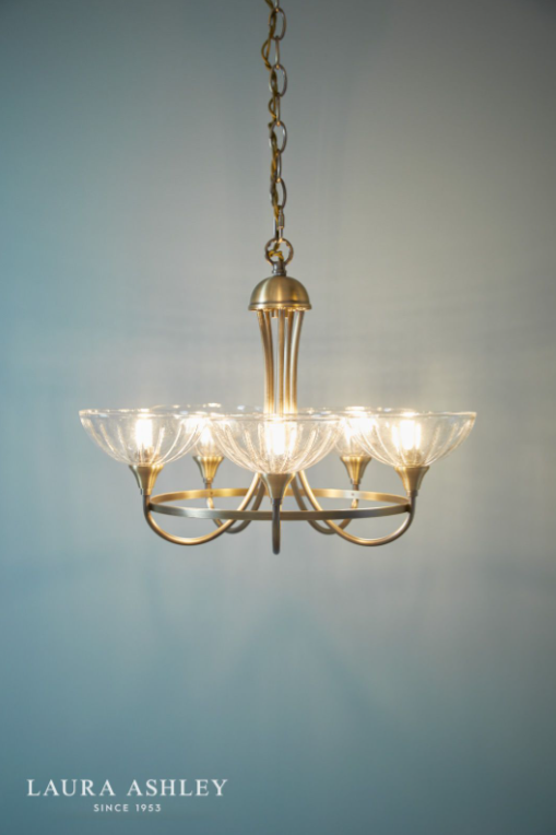Laura Ashley - Wellham 5 Light Pendant - Antique Brass