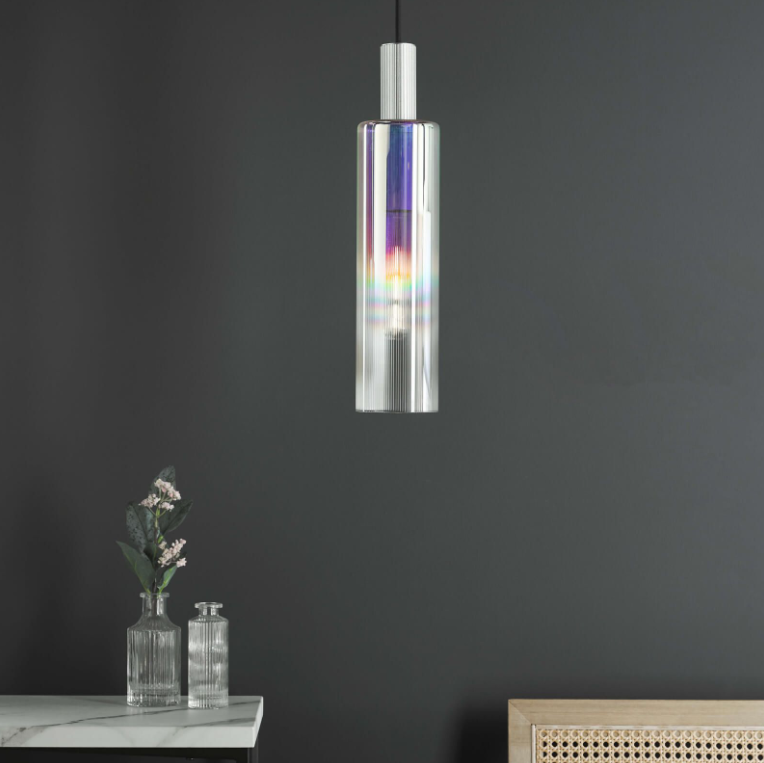 Ruben Lighting Collection - Satin Silver and Iridised Glass