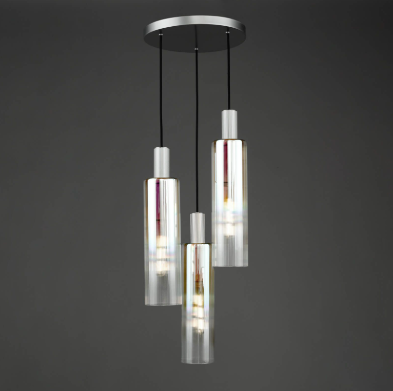 Ruben Lighting Collection - Satin Silver and Iridised Glass
