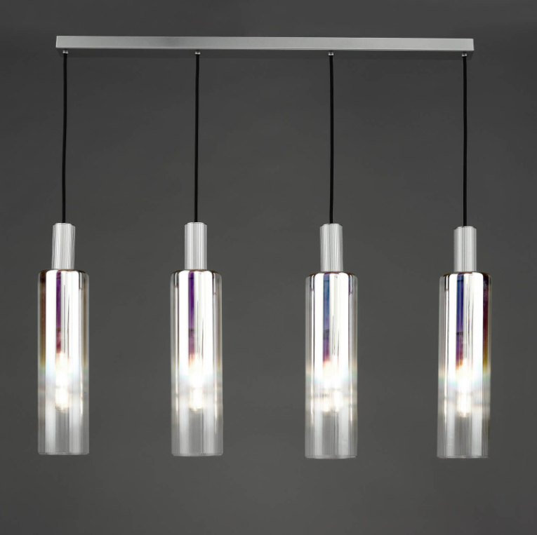 Ruben Lighting Collection - Satin Silver and Iridised Glass