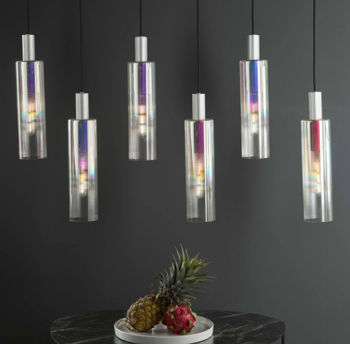 Ruben Lighting Collection - Satin Silver and Iridised Glass