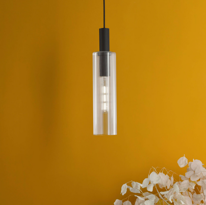 Ruben Lighting Collection - Satin Black and Ribbed Glass