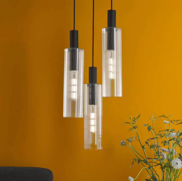 Ruben Lighting Collection - Satin Black and Ribbed Glass