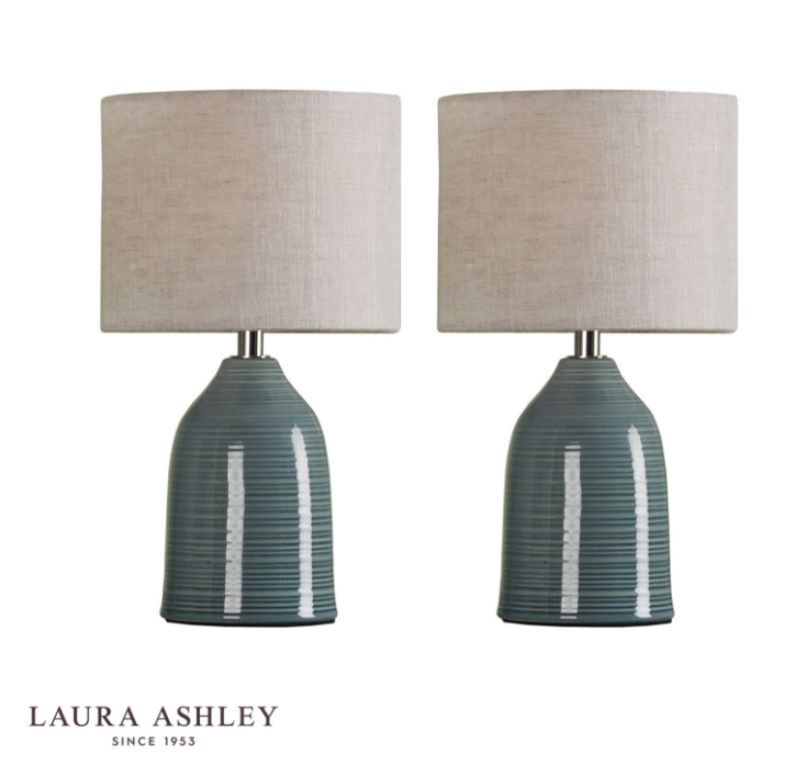 Laura Ashley - Penny Table Lamp (pair) - Blue Crackle Glaze