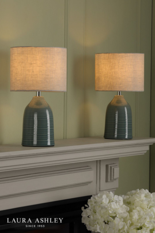 Laura Ashley - Penny Table Lamp (pair) - Blue Crackle Glaze