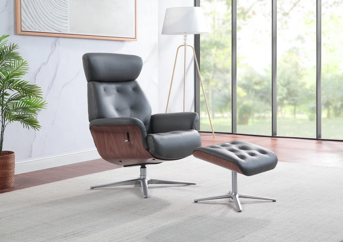 *CLEARANCE* Nordic Swivel Recliner - Black Leather