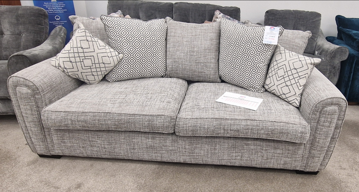 *CLEARANCE* Montana 4 Seater Sofa - Dove Grey Chenille/Charcoal Geo and Diamond