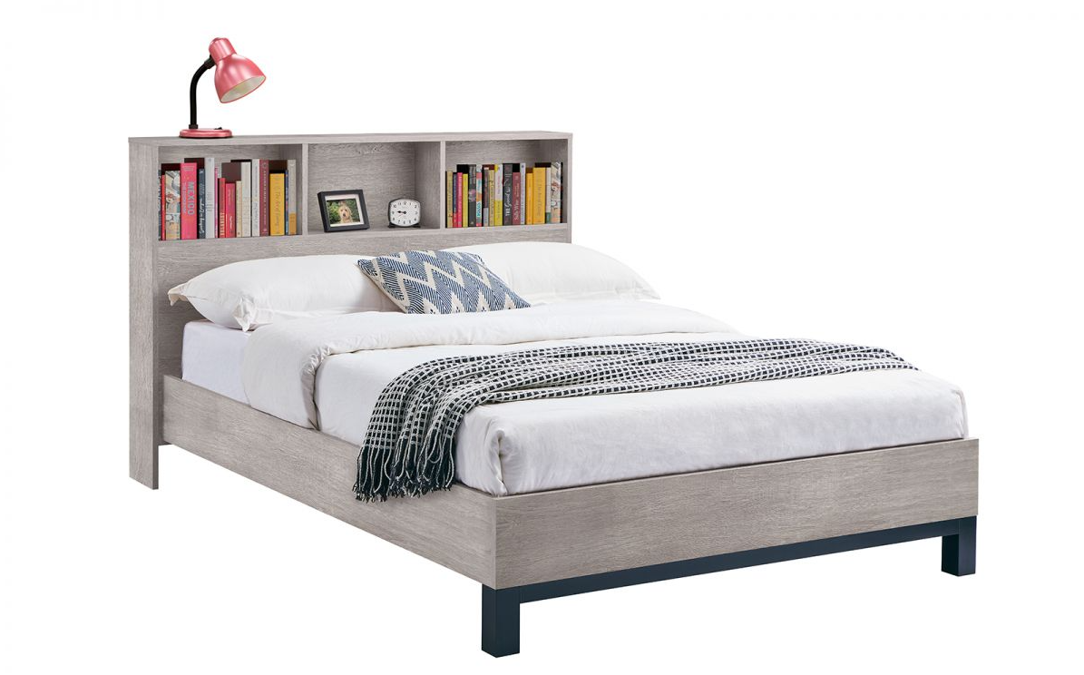 Bali Bookcase Headboard Beds - Grey Oak