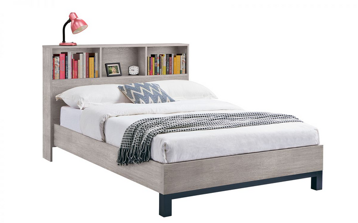 Bali Bookcase Headboard Beds - Grey Oak