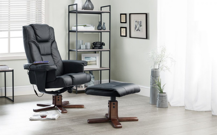 Malmo Massage Recliner and Footstool - Black