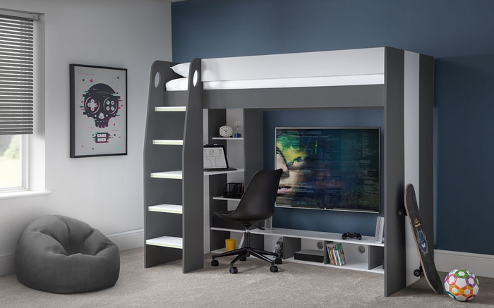 Nebula Gaming Bed with Desk - Charcoal and White
