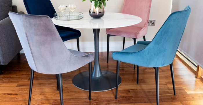 Circe Dining Table Collection - White Marbled Glass