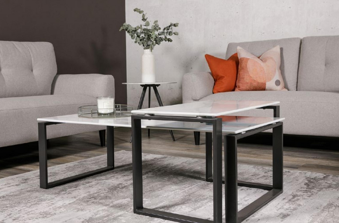 Circe Occasional Tables - White Marbled Glass