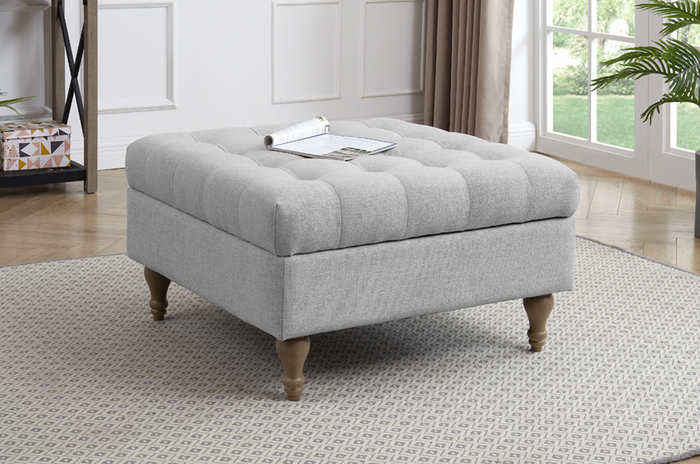 Abbott Button Storage Ottoman - Light Grey