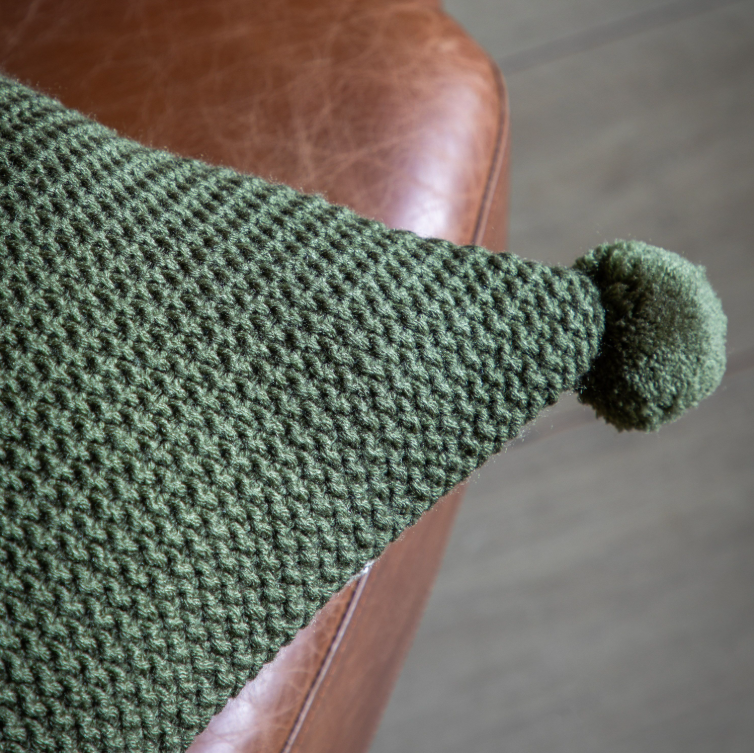 Moss Stitch Pom Pom Cushion - Olive *IN STOCK*