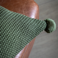 Moss Stitch Pom Pom Cushion - Olive *IN STOCK*