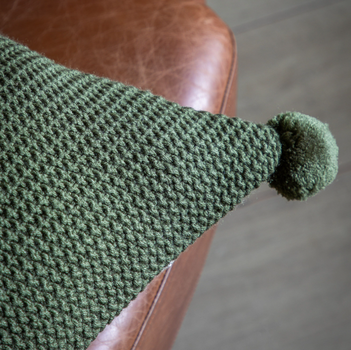Moss Stitch Pom Pom Cushion - Olive *IN STOCK*