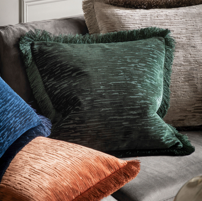 Cut Velvet Fringe Cushion - Teal *IN STOCK*