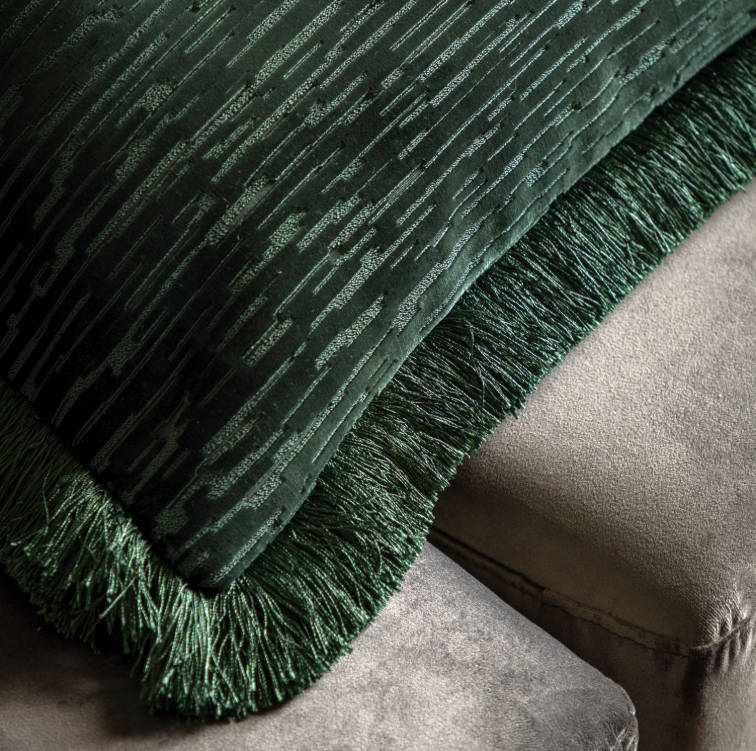 Cut Velvet Fringe Cushion - Teal *IN STOCK*
