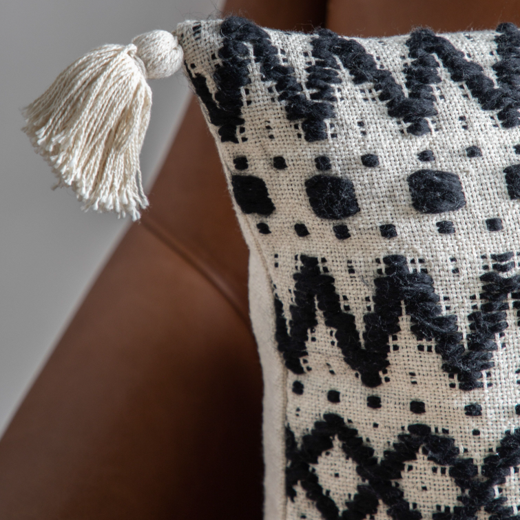 Black and Cream Tufted Cushion *IN STOCK*