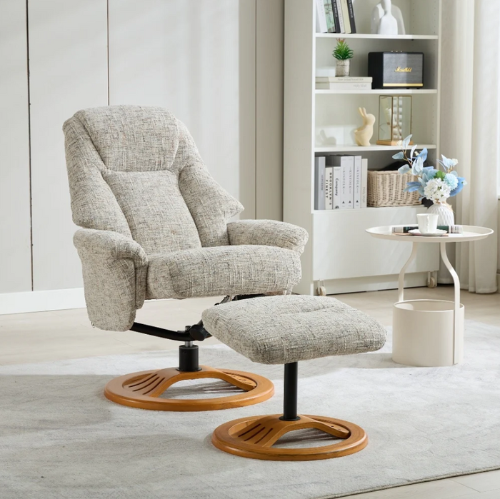 Aruba Swivel Recliner & Footstool - Frost