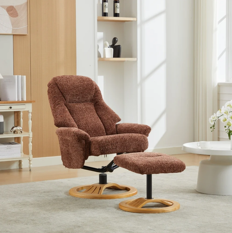 Aruba Swivel Recliner & Footstool - Copperblush