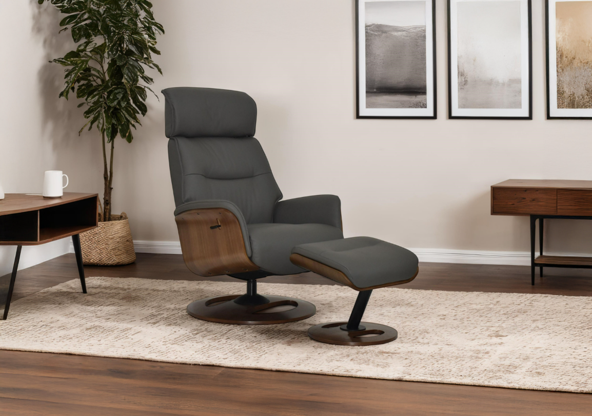 Reya Swivel Recliner - Charcoal Leather