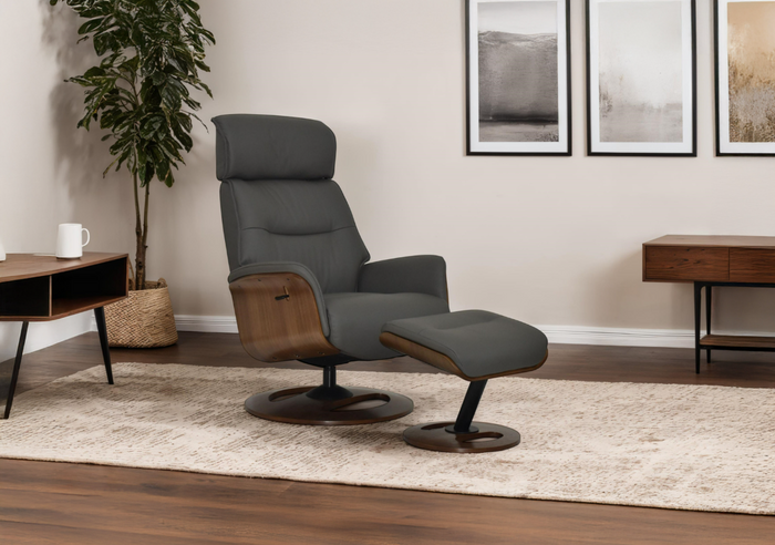 Reya Swivel Recliner - Charcoal Leather