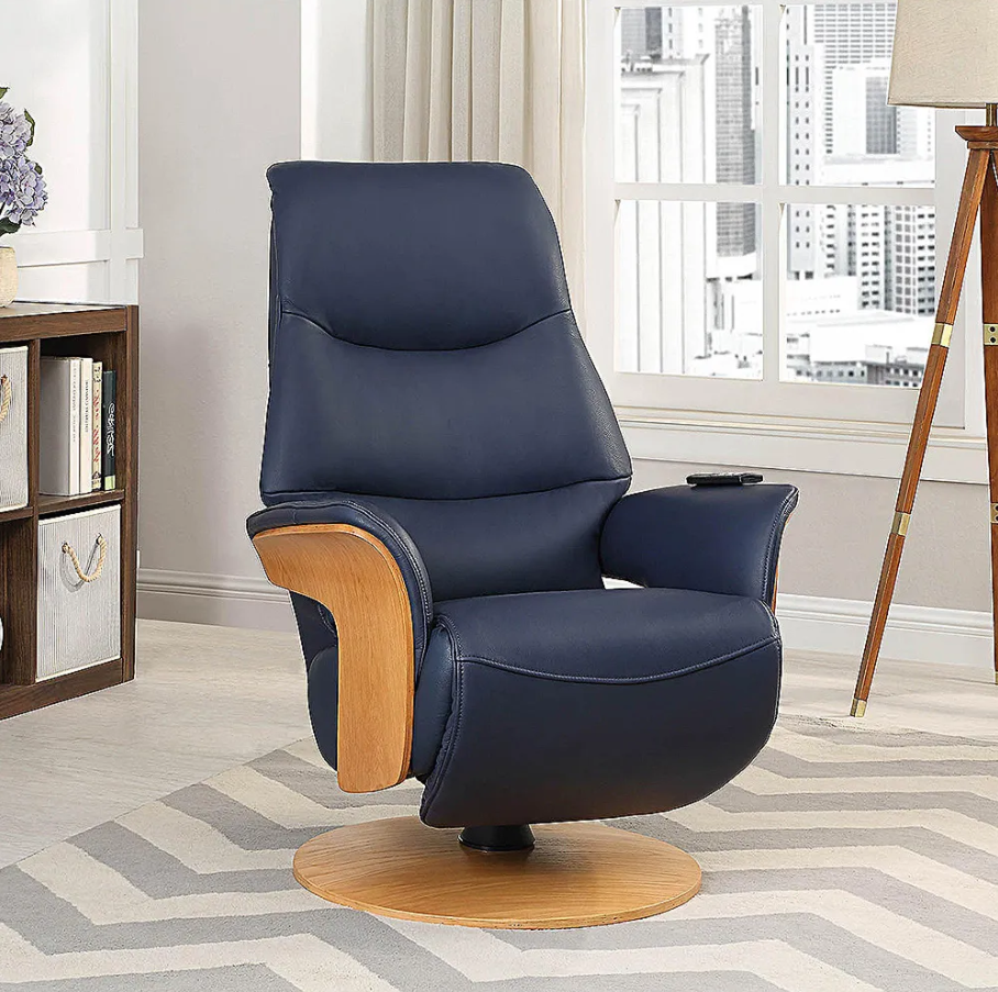 Utah Swivel Recliner - Navy Leather
