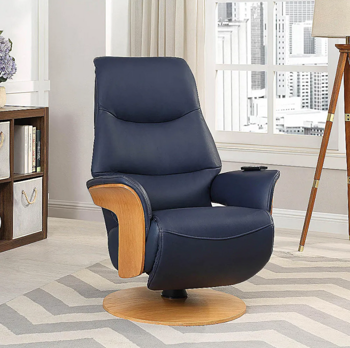 Utah Swivel Recliner - Navy Leather