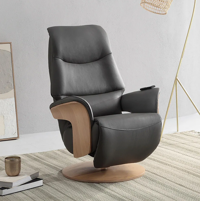 Utah Swivel Recliner - Charcoal Leather