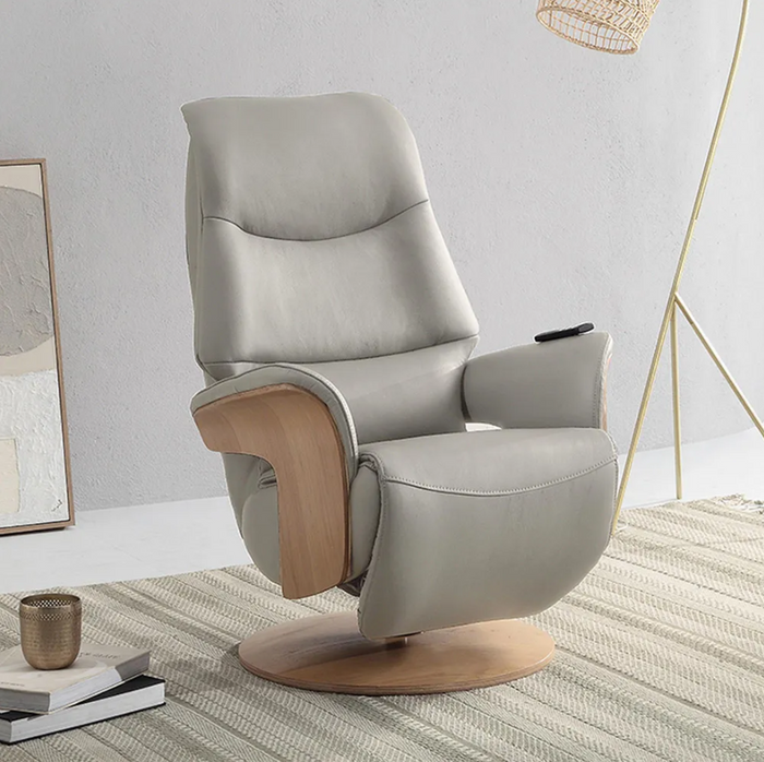 Utah Swivel Recliner - Pale Grey Leather