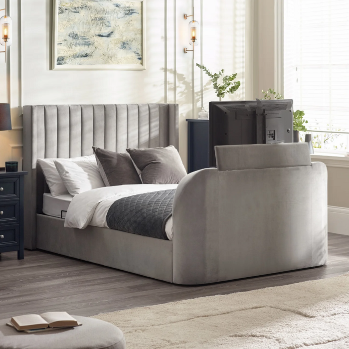 Clara Side Lift TV Ottoman Bed - Light Grey