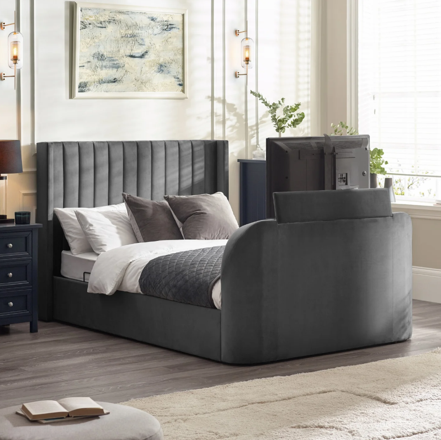 Clara Side Lift TV Ottoman Bed - Dark Grey