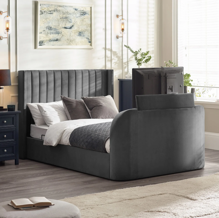 Clara Side Lift TV Ottoman Bed - Dark Grey